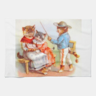 Victorian dressed kitty cats family kitchen towel