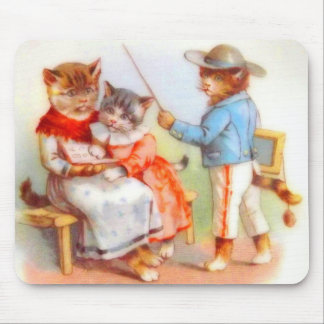 Victorian dressed kitty cats family mouse pad