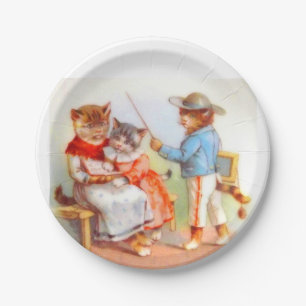 Victorian dressed kitty cats family paper plates