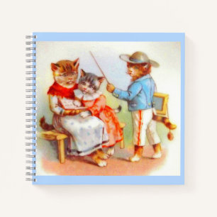 Victorian dressed kitty cats family print notebook