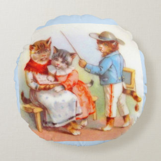 Victorian dressed kitty cats round pillow
