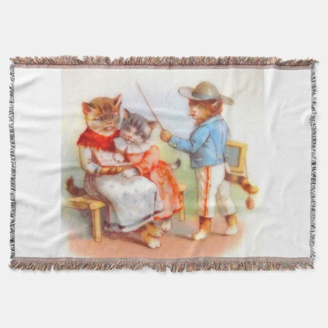 Victorian dressed kitty cats throw blanket (Front)