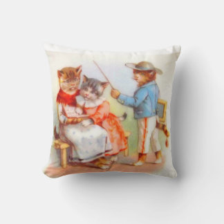 Victorian dressed kitty cats throw pillow