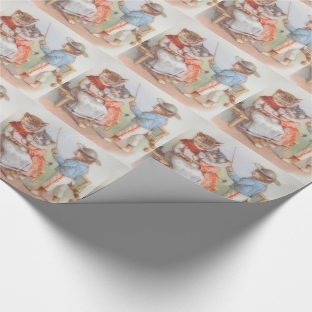Victorian dressed kitty cats wrapping paper (Corner)