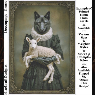 Victorian Dressed Wolf Holding Lamb ES7L Decoupage Tissue Paper