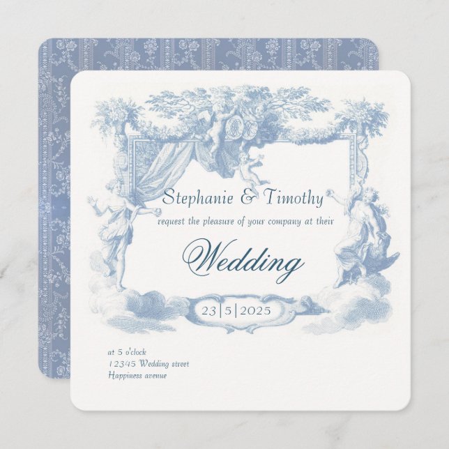 Victorian Dusty Blue Baroque Crest Invitation (Front/Back)