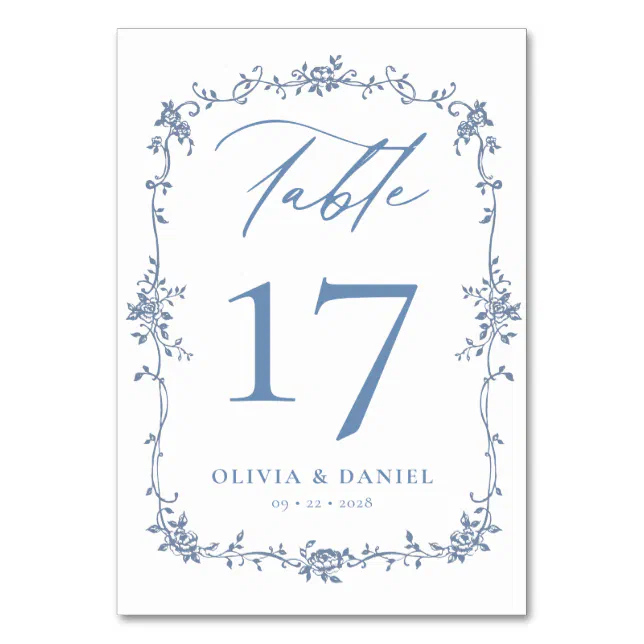 Victorian Dusty Blue Elegant Wedding Table Number | Zazzle