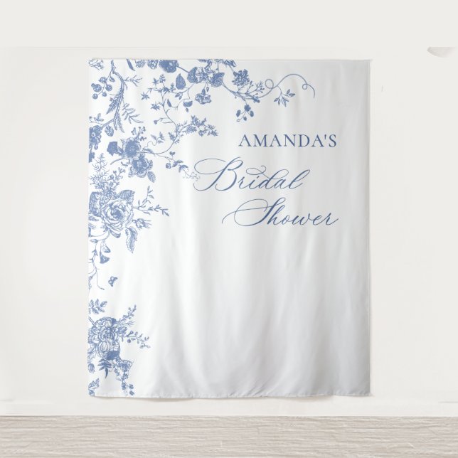 Victorian Dusty Blue Floral Bridal Shower Backdrop (Front)