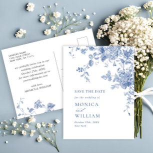 Victorian Dusty Blue Floral Wedding Save the Date Postcard