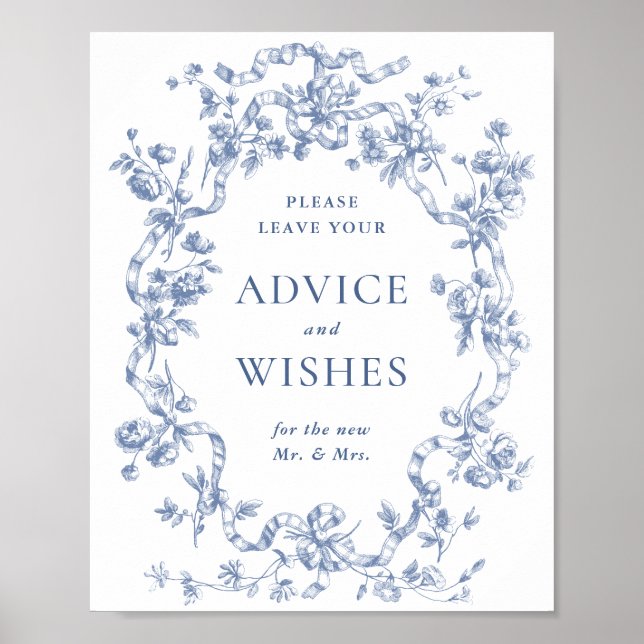 Victorian Dusty Blue French Garden Advice & Wishes Poster (Front)