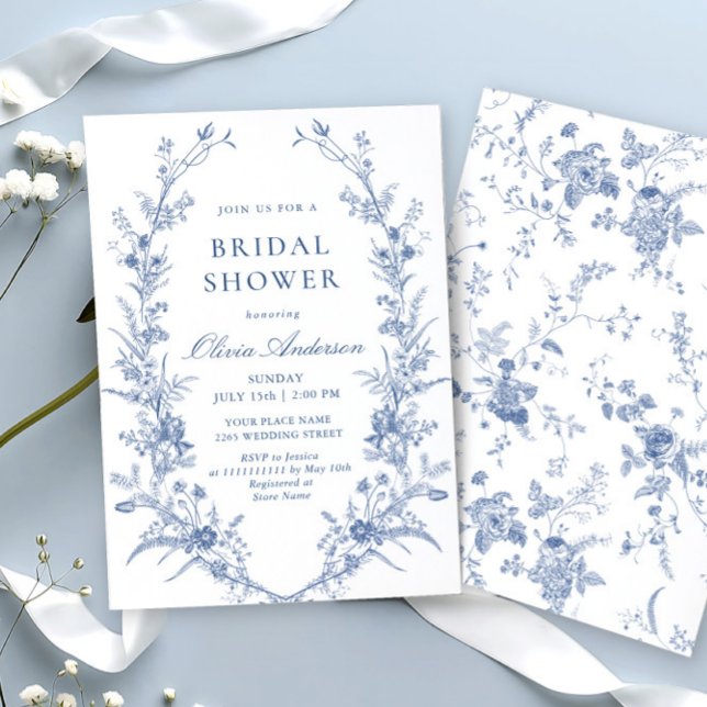 Victorian Dusty Blue French Garden Bridal Shower Invitation (Creator Uploaded)