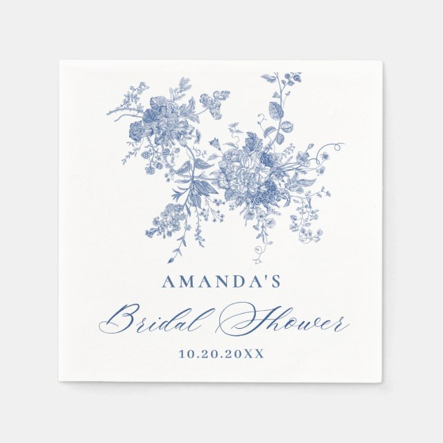 Victorian Dusty Blue French Garden Bridal Shower Napkins (Front)