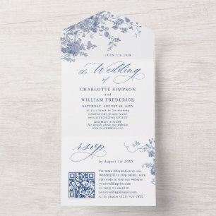 Victorian Dusty Blue French Garden Floral Wedding All In One Invitation