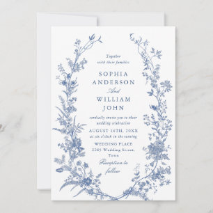 Victorian Dusty Blue French Garden Floral Wedding Invitation