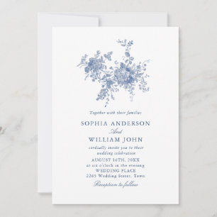 Victorian Dusty Blue French Garden Floral Wedding Invitation