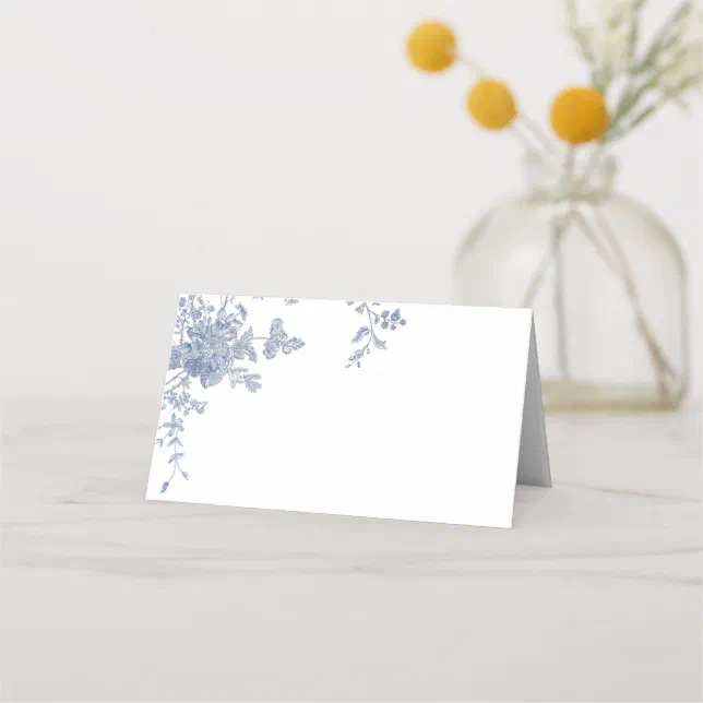 Victorian Dusty Blue French Garden Floral Wedding Place Card | Zazzle