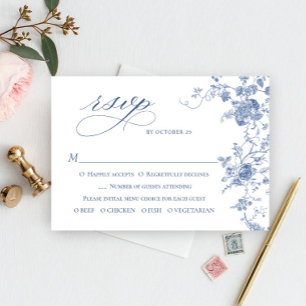 Victorian Dusty Blue French Garden Floral Wedding RSVP Card
