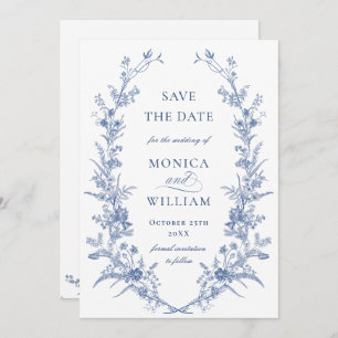 Victorian Dusty Blue French Garden Floral Wedding Save The Date