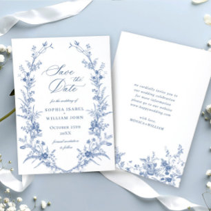 Victorian Dusty Blue French Garden Floral Wedding Save The Date