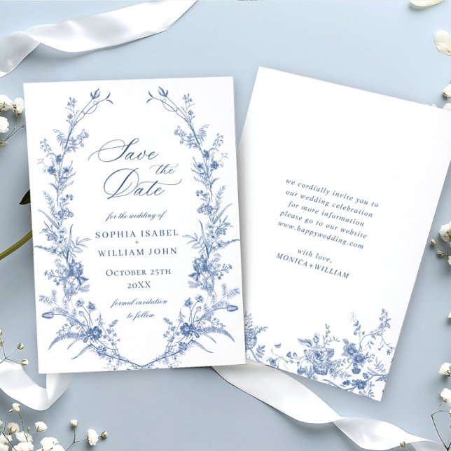 Victorian Dusty Blue French Garden Floral Wedding Save The Date (Creator Uploaded)