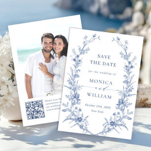 Victorian Dusty Blue French Garden Floral Wedding Save The Date