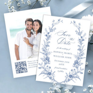 Victorian Dusty Blue French Garden Floral Wedding Save The Date