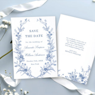 Victorian Dusty Blue French Garden Floral Wedding Save The Date
