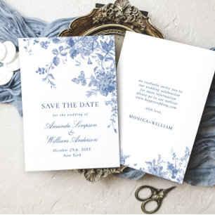 Victorian Dusty Blue French Garden Floral Wedding Save The Date