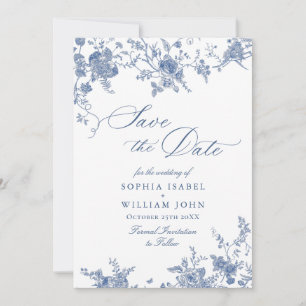 Victorian Dusty Blue French Garden Floral Wedding Save The Date