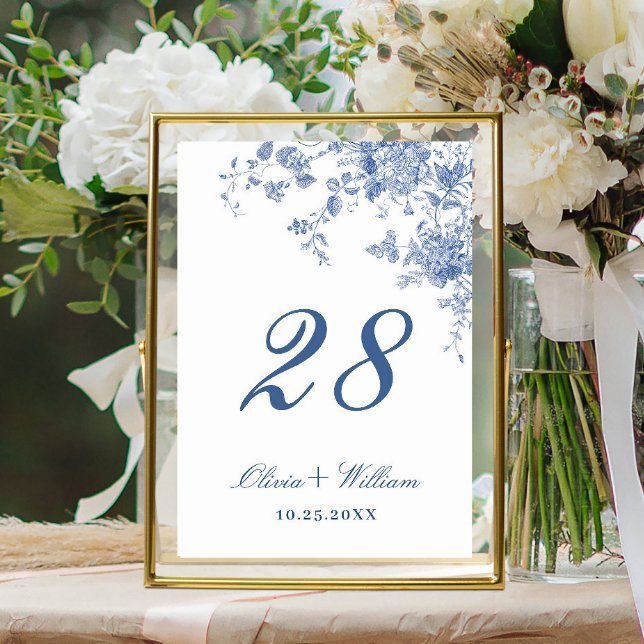 Victorian Dusty Blue French Garden Floral Wedding Table Number (Creator Uploaded)