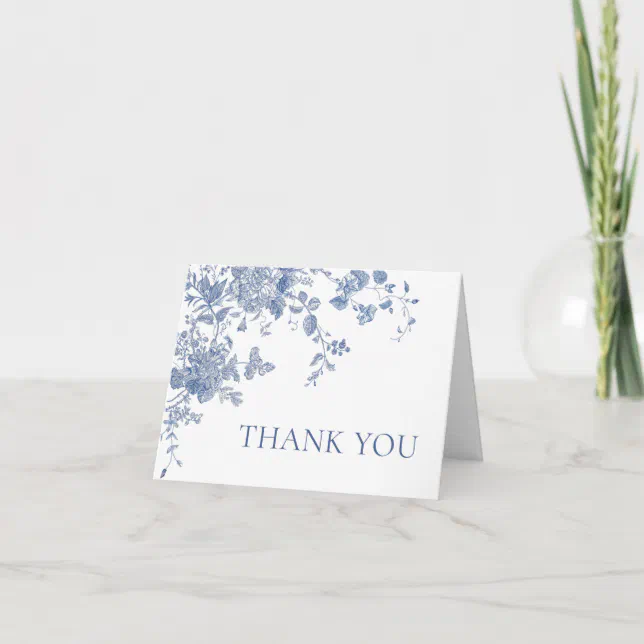 Victorian Dusty Blue French Garden Floral Wedding Thank You Card | Zazzle