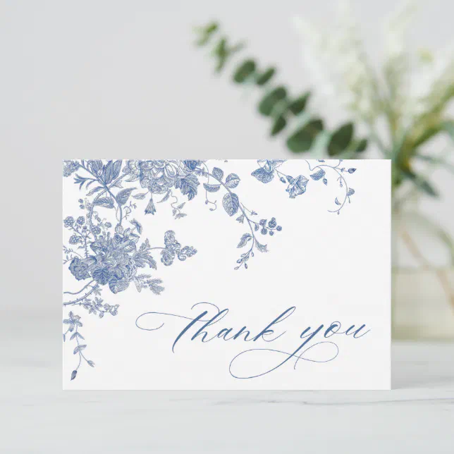 Victorian Dusty Blue French Garden Floral Wedding Thank You Card | Zazzle
