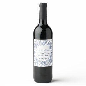 Victorian Dusty Blue French Garden Floral Wedding Wine Label