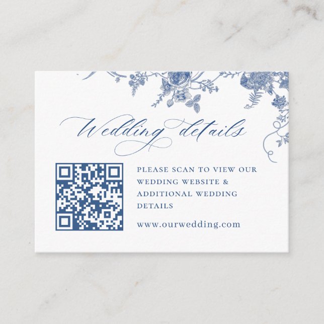 Victorian Dusty Blue French Garden QR code Details Enclosure Card (Front)