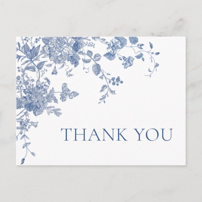 Victorian Dusty Blue French Garden Thank You Postcard (Front)