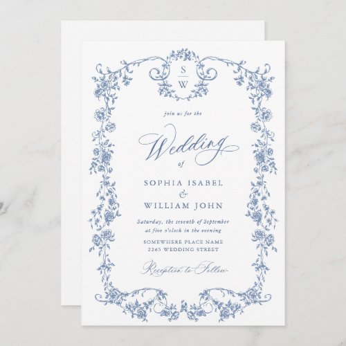 Victorian Dusty Blue French Garden Wedding Invitation