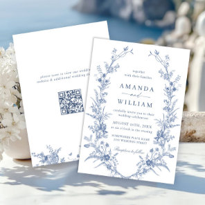 Victorian Dusty Blue French Garden Wedding QR code Invitation