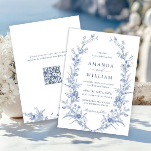 Victorian Dusty Blue French Garden Wedding QR code Invitation