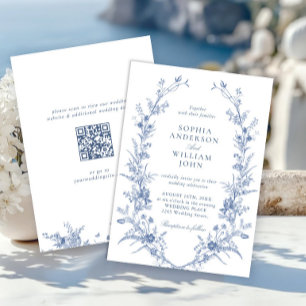 Victorian Dusty Blue French Garden Wedding QR code Invitation