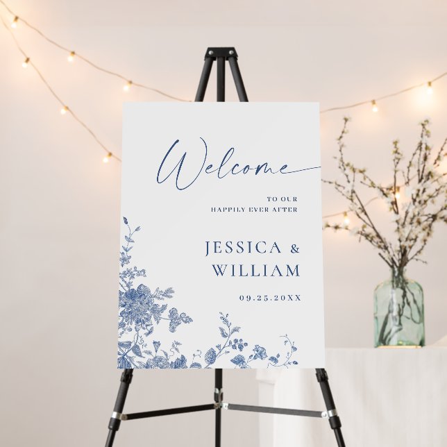 Victorian Dusty Blue French Garden WELCOME Wedding Foam Board (In Situ (Stand))
