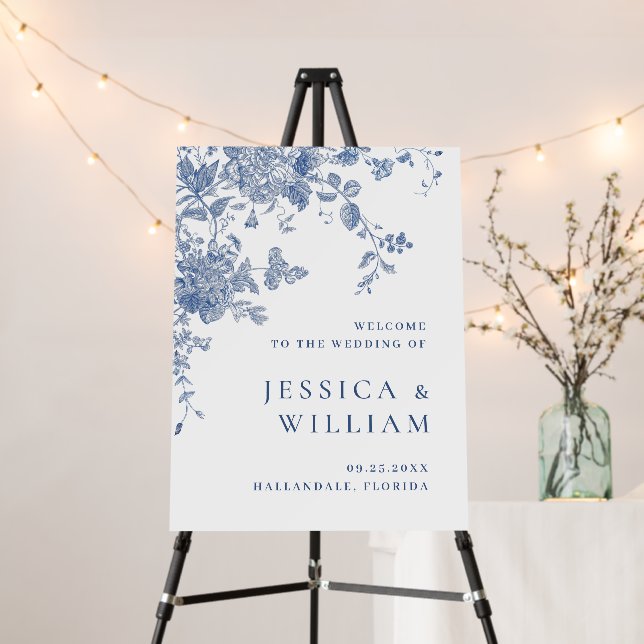 Victorian Dusty Blue French Garden WELCOME Wedding Foam Board (In Situ (Stand))