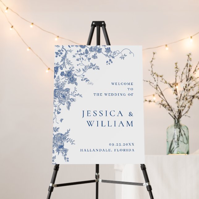 Victorian Dusty Blue French Garden WELCOME Wedding Foam Board (In Situ (Stand))