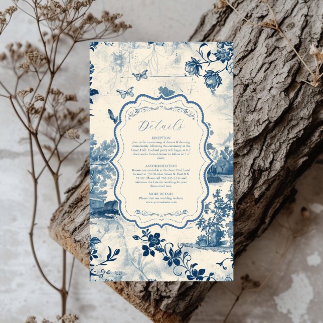 Victorian Dusty Blue French Toile Wedding Enclosure Card (Creator Uploaded)