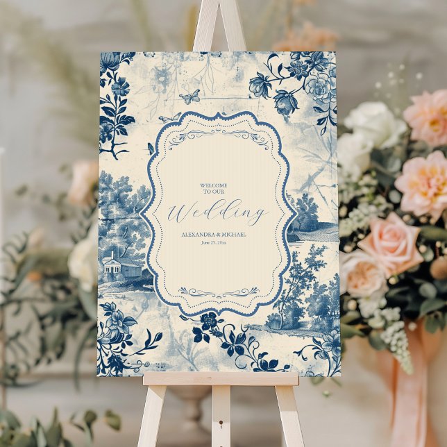 Victorian Dusty Blue French Toile Wedding Foam Board (Creator Uploaded)