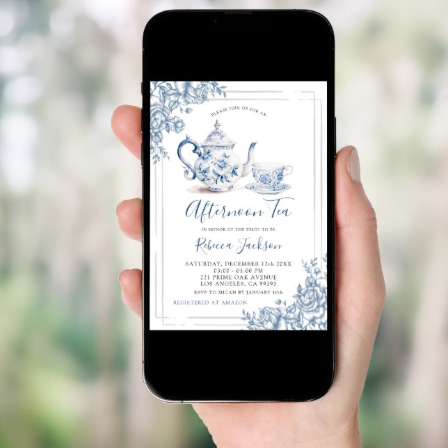 Victorian Dusty Blue Garden Tea Bridal Shower Invitation (Front Digital)