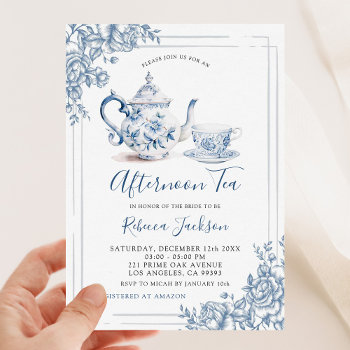 Victorian Dusty Blue Garden Tea Bridal Shower Invitation by PumpkinDesignCard at Zazzle