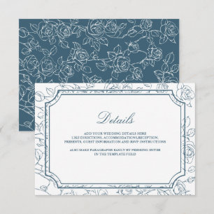 Victorian Dusty Blue Line Art Wedding Details Enclosure Card