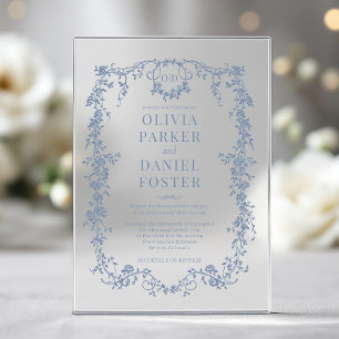 Victorian Dusty Blue Wedding Monogram Acrylic Invitations