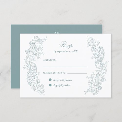 Victorian Dusty Blue Wedding RSVP Card