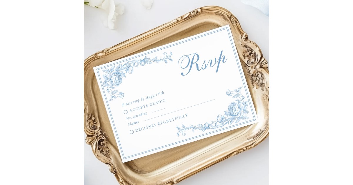 Victorian Dusty Blue Wedding RSVP Card | Zazzle